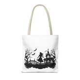 Spooky Silhouette Tote Bag - Halloween Gift, Witchy Style, Eco-Friendly Shopping, Causal Carryall, Gothic Art Design Printify