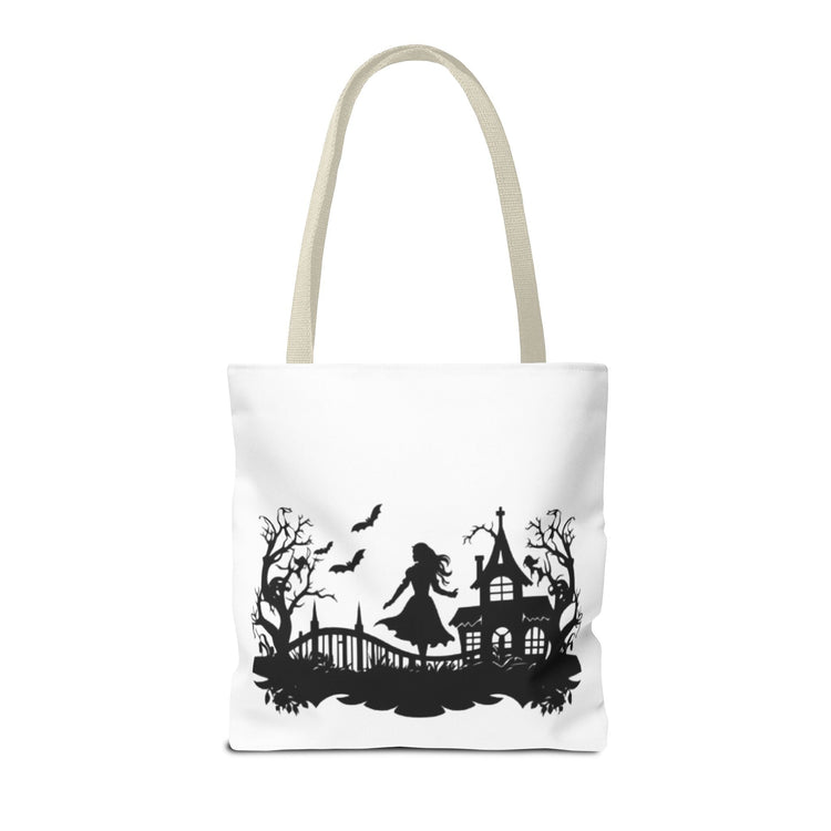 Spooky Silhouette Tote Bag - Halloween Gift, Witchy Style, Eco-Friendly Shopping, Causal Carryall, Gothic Art Design Printify