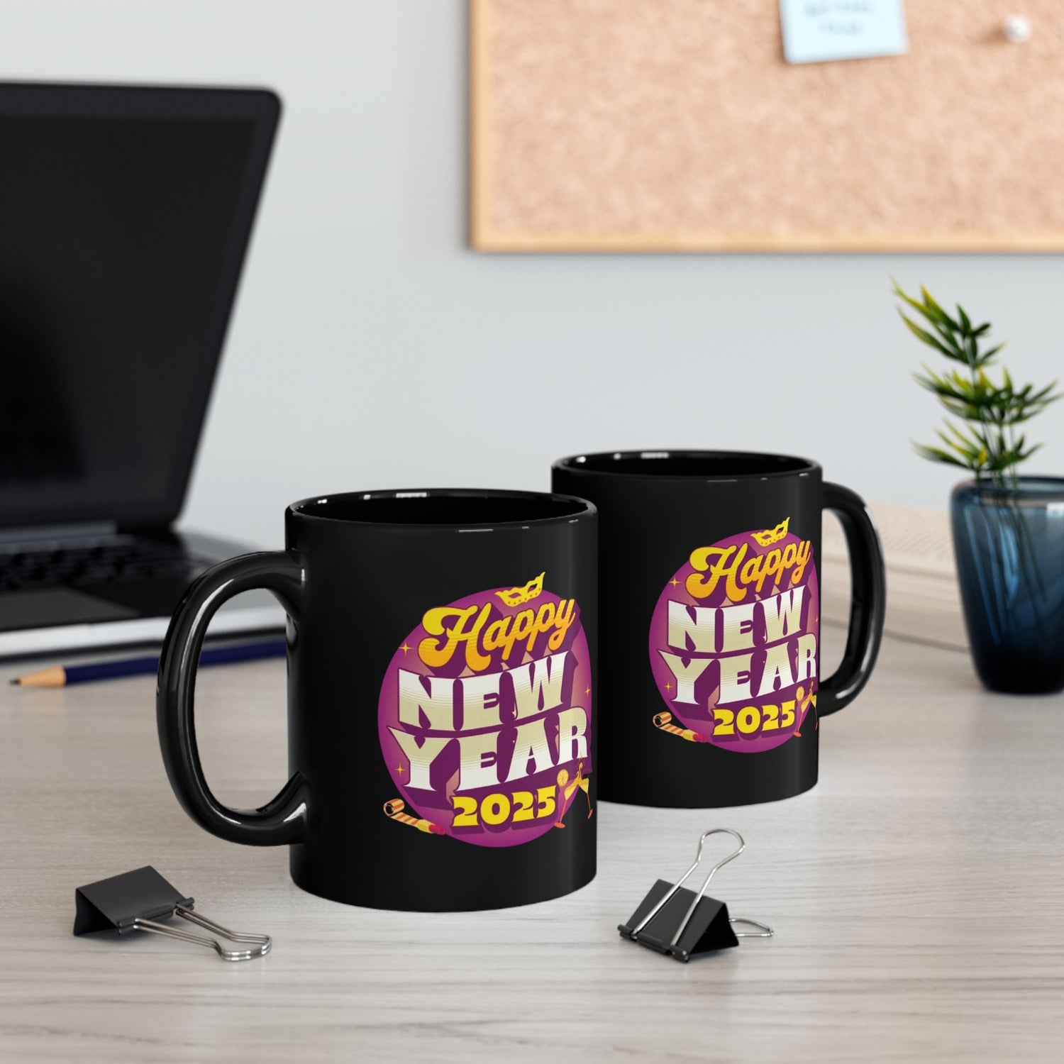 New Year Celebration Black Mug, Holiday Gift Mug, Funny Coffee Mug, 2025 New Year Mug, Birthday, Party Favor, Personalized Drinkware Printify