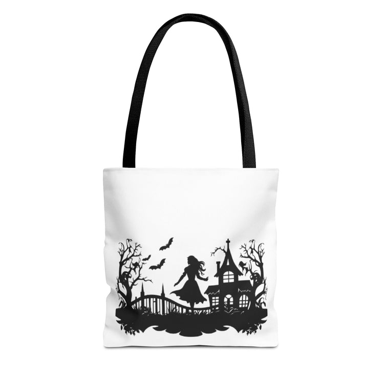 Spooky Silhouette Tote Bag - Halloween Gift, Witchy Style, Eco-Friendly Shopping, Causal Carryall, Gothic Art Design Printify