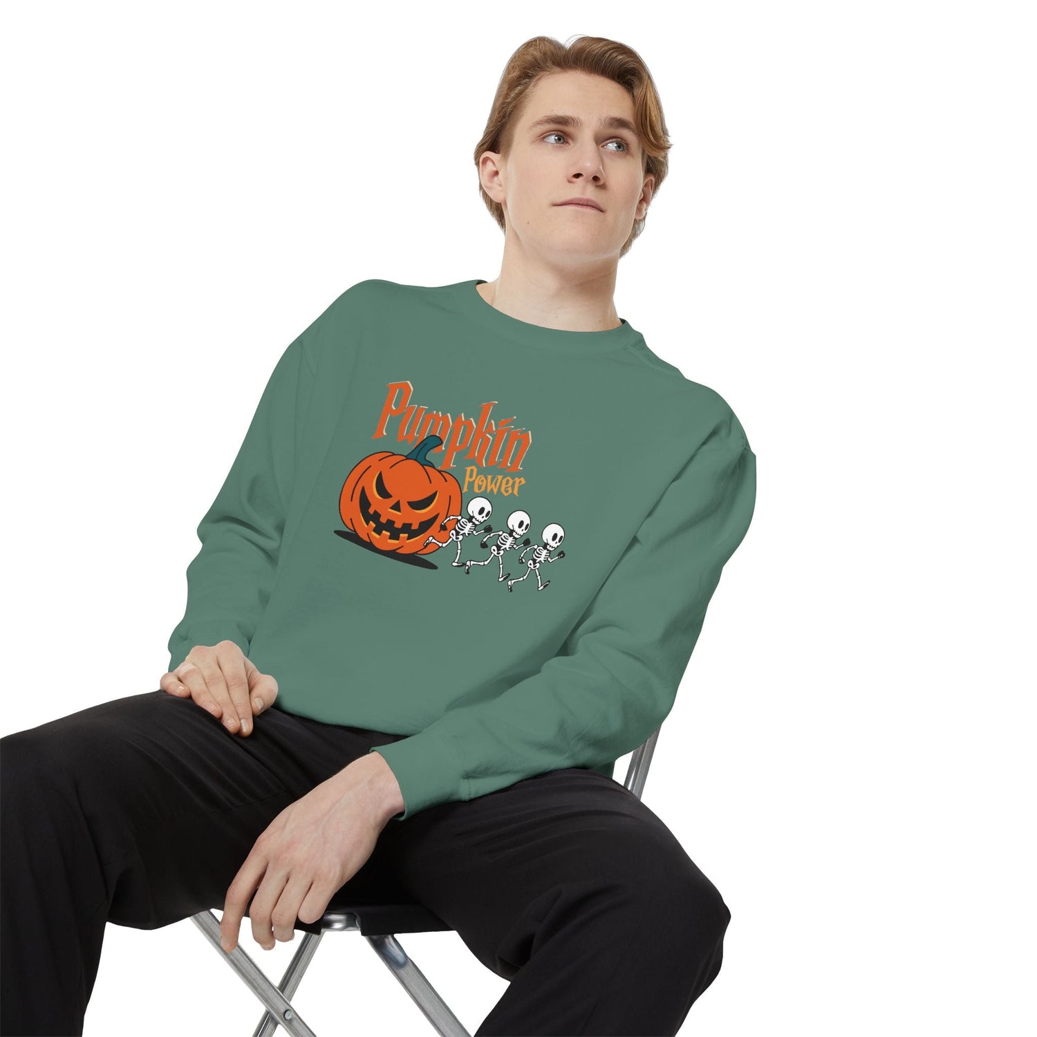 Pumpkin Skeleton Sweatshirt, Cozy Fall Apparel, Halloween Gift, Unisex Sweatshirt, Autumn Fashion Printify