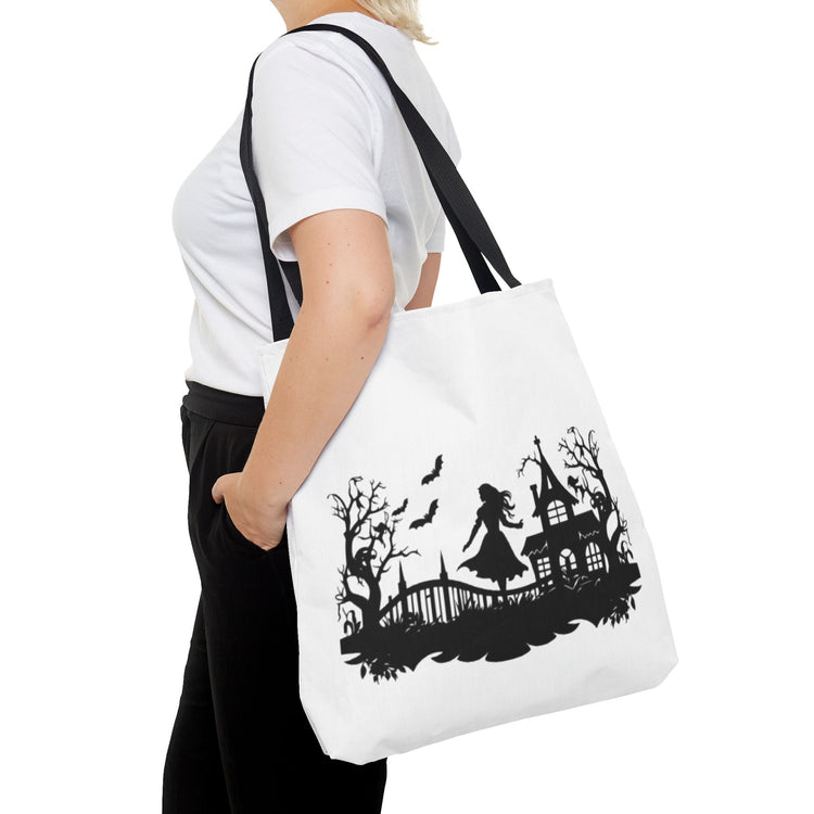 Spooky Silhouette Tote Bag - Halloween Gift, Witchy Style, Eco-Friendly Shopping, Causal Carryall, Gothic Art Design Printify