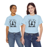 Whimsical Forest Silhouette Tee, Unisex Heavy Cotton T-Shirt, Fall Fashion, Halloween Shirt, Nature Lover Gift Printify