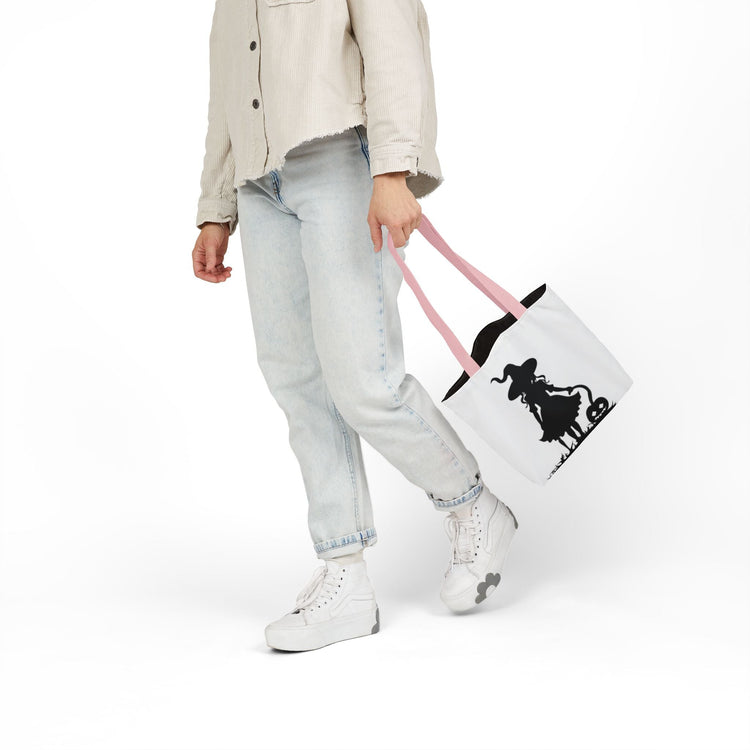 Halloween Witch Canvas Tote Bag, Spooky Treat Bag, Autumn Market Tote, Trick-or-Treat Bag, Gift for Witches, Seasonal Accessories Printify