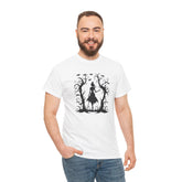 Whimsical Forest Silhouette Tee, Unisex Heavy Cotton T-Shirt, Fall Fashion, Halloween Shirt, Nature Lover Gift Printify