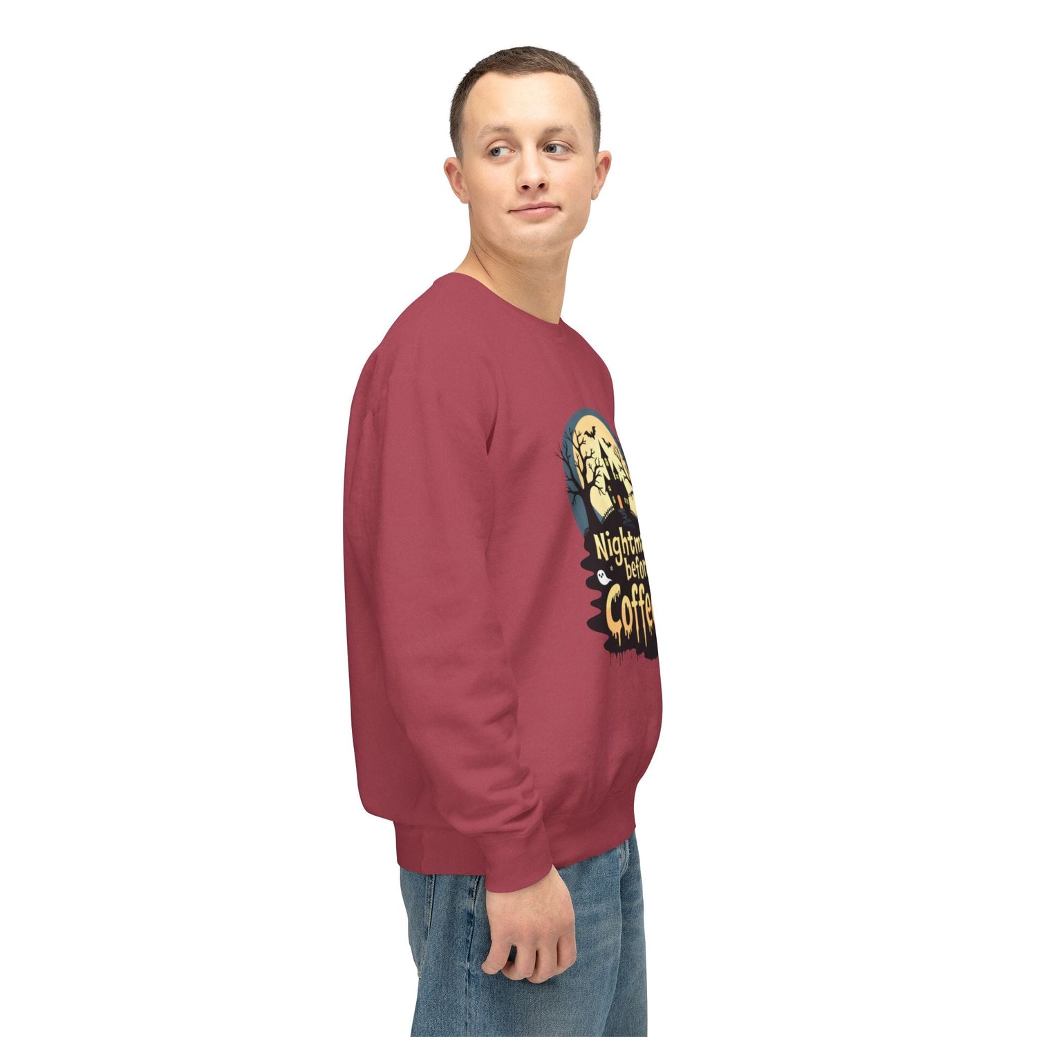 Unisex Lightweight Crewneck Sweatshirt - Nightmare Before Coffee Printify