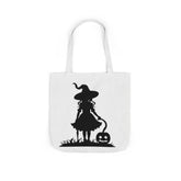 Halloween Witch Canvas Tote Bag, Spooky Treat Bag, Autumn Market Tote, Trick-or-Treat Bag, Gift for Witches, Seasonal Accessories Printify