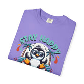 Stay Happy Penguin T-Shirt Unisex Summer Tee Vacation Shirt Beachwear Fun Gift Garment Dyed Cotton Casual Comfort Tee Birthday Gift Beach Shirt Printify