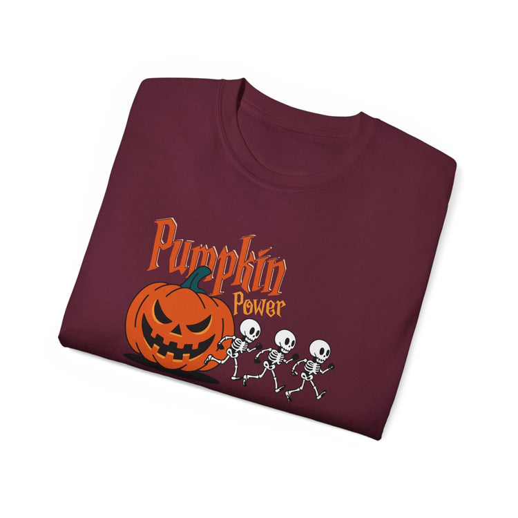 Halloween Skeleton Pumpkin Tee, Spooky Graphic Shirt, Unisex Fall Fashion, Halloween Costume Top, Fun October Apparel Printify