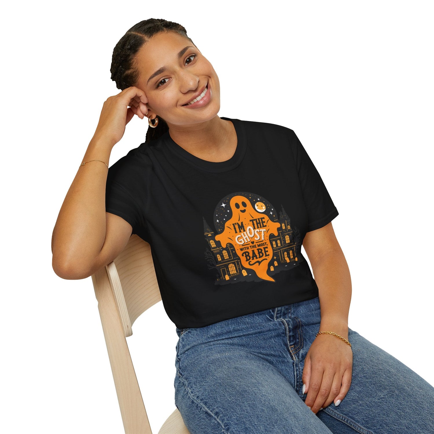 Halloween Ghost T-Shirt, Unisex Softstyle Tee for Halloween, Cute Halloween Shirt, Fall Festive Wear, Funny Ghost Design Printify