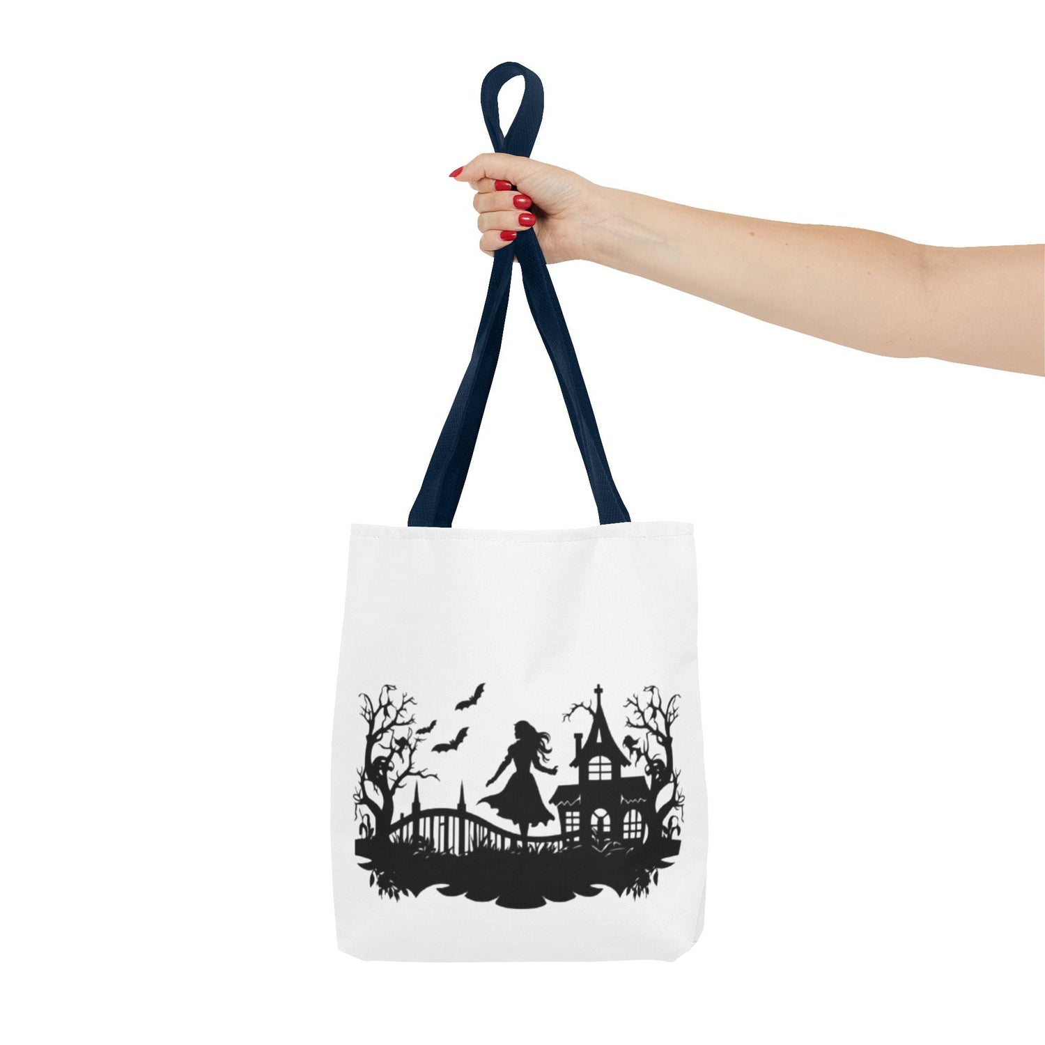 Spooky Silhouette Tote Bag - Halloween Gift, Witchy Style, Eco-Friendly Shopping, Causal Carryall, Gothic Art Design Printify