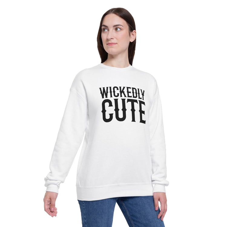 Wickedly Cute Unisex Drop Shoulder Sweatshirt, Cozy Graphic Sweatshirt, Casual Wear, Gift for Her, Trendy Apparel, Everyday Style Printify