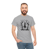 Whimsical Forest Silhouette Tee, Unisex Heavy Cotton T-Shirt, Fall Fashion, Halloween Shirt, Nature Lover Gift Printify