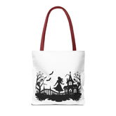 Spooky Silhouette Tote Bag - Halloween Gift, Witchy Style, Eco-Friendly Shopping, Causal Carryall, Gothic Art Design Printify