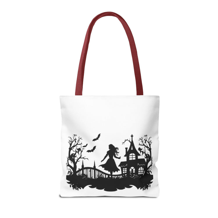 Spooky Silhouette Tote Bag - Halloween Gift, Witchy Style, Eco-Friendly Shopping, Causal Carryall, Gothic Art Design Printify