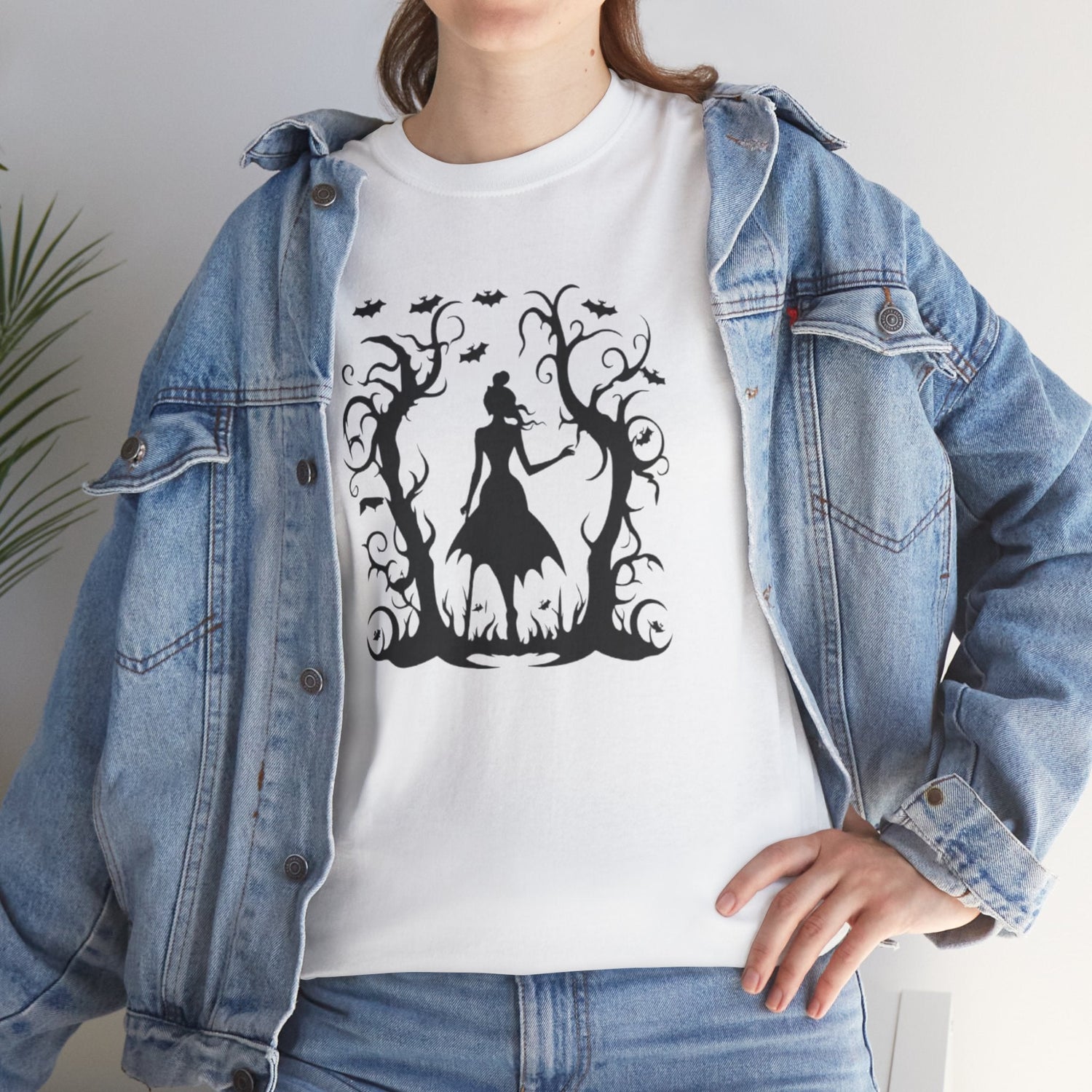 Whimsical Forest Silhouette Tee, Unisex Heavy Cotton T-Shirt, Fall Fashion, Halloween Shirt, Nature Lover Gift Printify