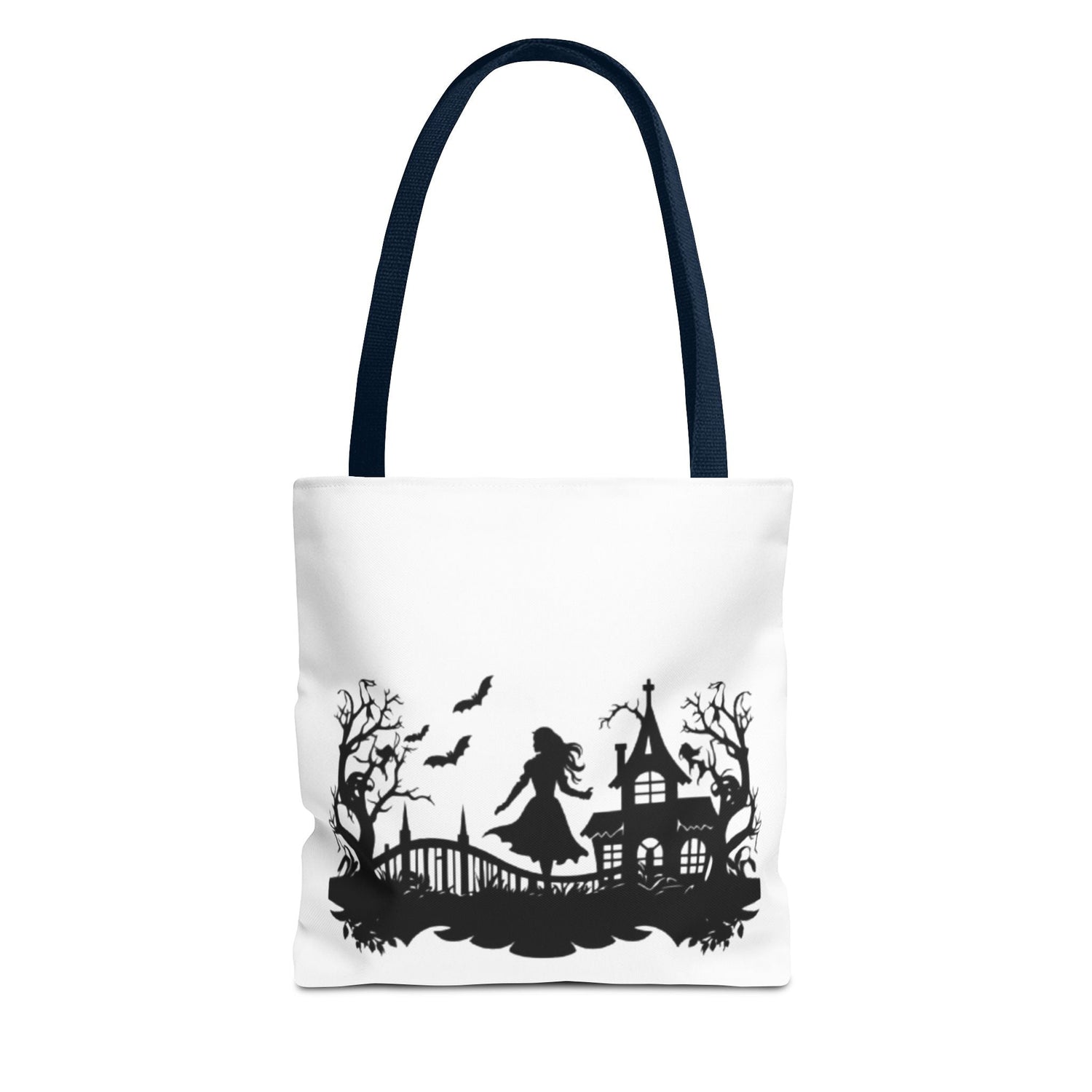 Spooky Silhouette Tote Bag - Halloween Gift, Witchy Style, Eco-Friendly Shopping, Causal Carryall, Gothic Art Design Printify
