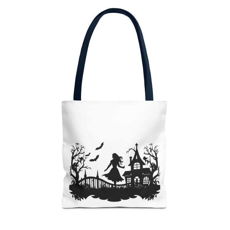Spooky Silhouette Tote Bag - Halloween Gift, Witchy Style, Eco-Friendly Shopping, Causal Carryall, Gothic Art Design Printify