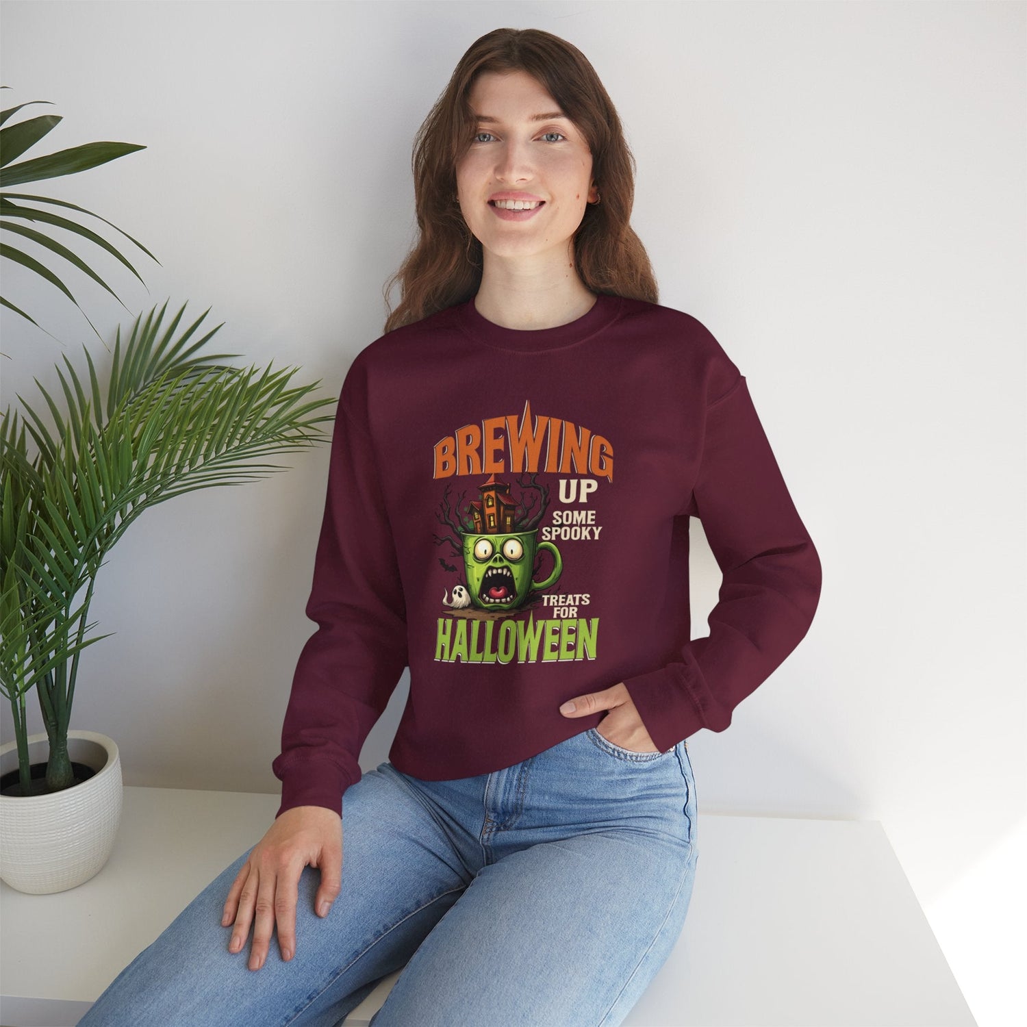 Skull Floral Crewneck Sweatshirt, Unisex Pullover Sweater, Halloween Apparel, Cozy Gift, Trendy Streetwear Printify
