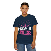Beach Vibes Unisex Garment-Dyed T-Shirt, Summer Tee, Beachwear, Vacation Shirt, Gift for Surf Lovers, Casual Everyday Style Printify