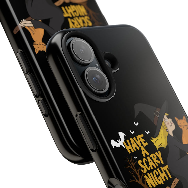 Halloween Phone Case, Tough Phone Cover, Scary Night Case, Witch and Cat Design, Perfect for Fall Printify