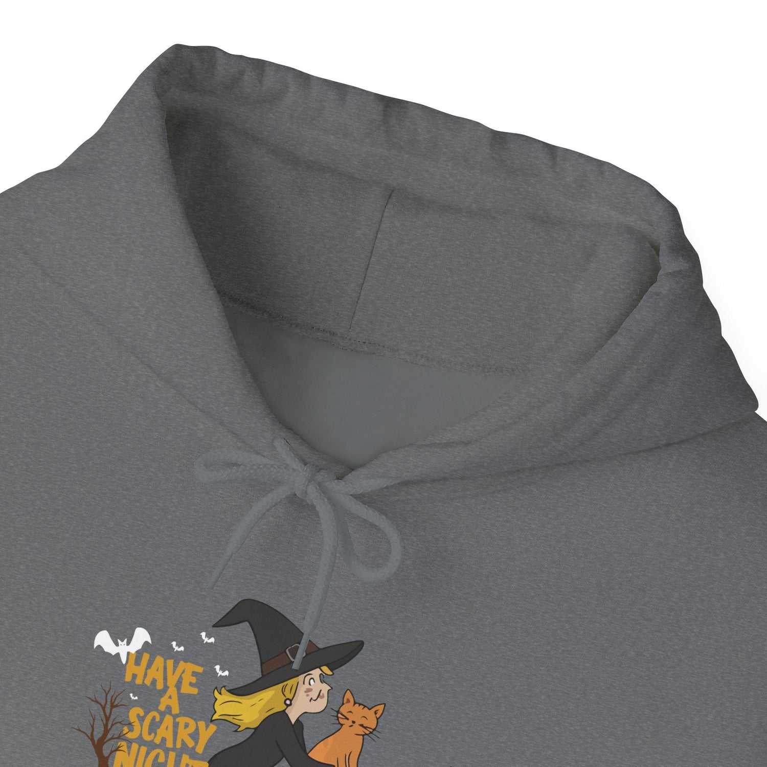 Halloween Witch and Cat Hoodie, Cozy Fall Sweatshirt, Scary Night Apparel, Unisex Ghostly Sweatshirt, Cute Halloween Gift Printify