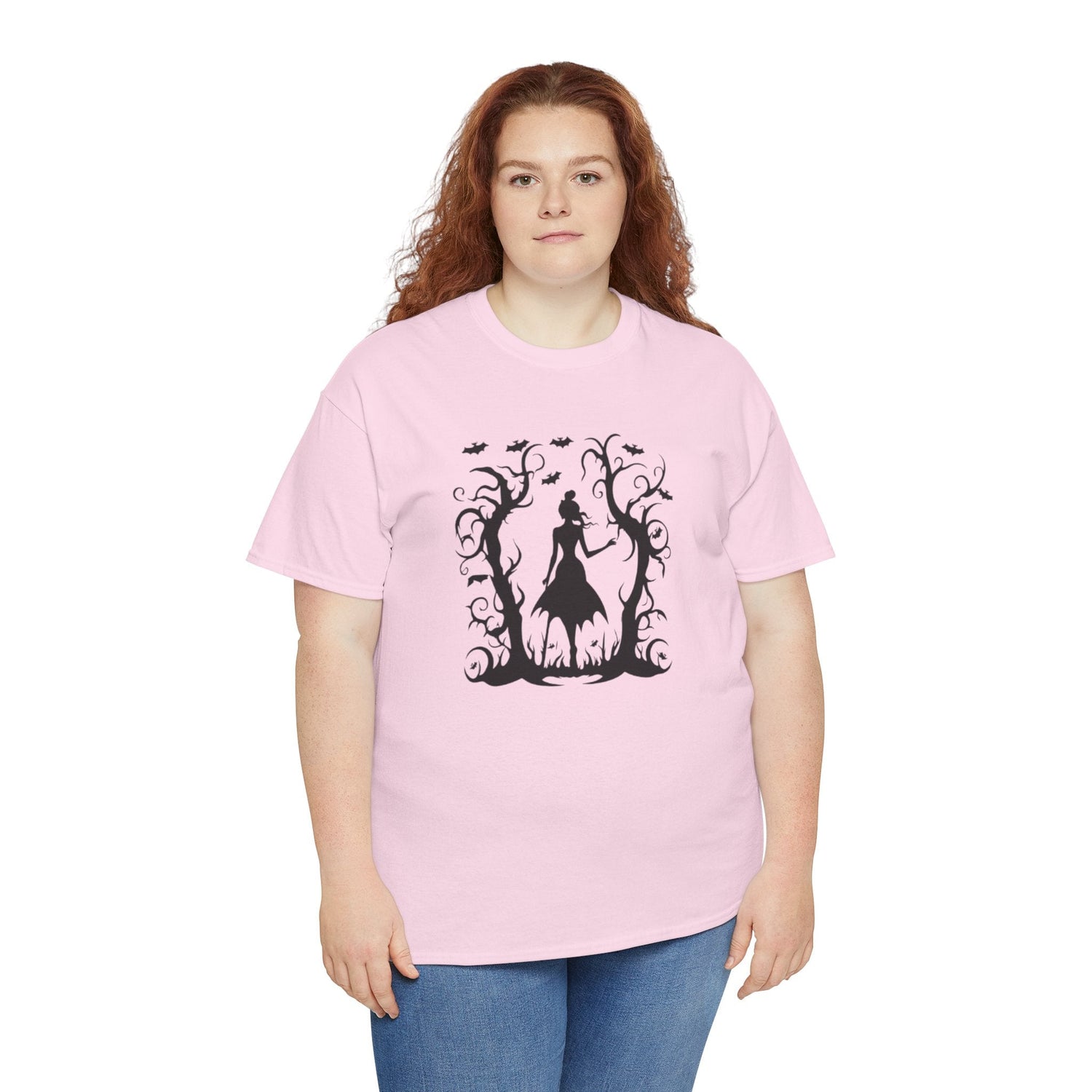 Whimsical Forest Silhouette Tee, Unisex Heavy Cotton T-Shirt, Fall Fashion, Halloween Shirt, Nature Lover Gift Printify
