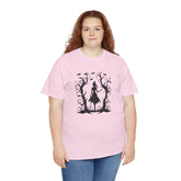Whimsical Forest Silhouette Tee, Unisex Heavy Cotton T-Shirt, Fall Fashion, Halloween Shirt, Nature Lover Gift Printify
