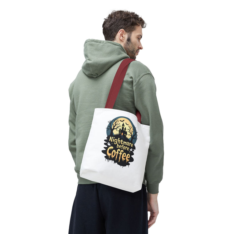 Nightmare Before Coffee Tote Bag, Halloween Tote, Spooky Drink Carrier, Gift for Coffee Lovers, AOP Design Bag Printify