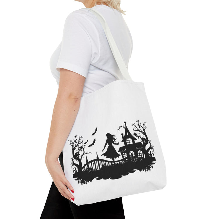 Spooky Silhouette Tote Bag - Halloween Gift, Witchy Style, Eco-Friendly Shopping, Causal Carryall, Gothic Art Design Printify