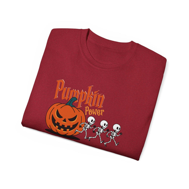 Halloween Skeleton Pumpkin Tee, Spooky Graphic Shirt, Unisex Fall Fashion, Halloween Costume Top, Fun October Apparel Printify