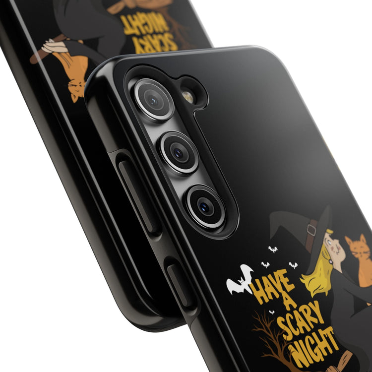 Halloween Phone Case, Tough Phone Cover, Scary Night Case, Witch and Cat Design, Perfect for Fall Printify