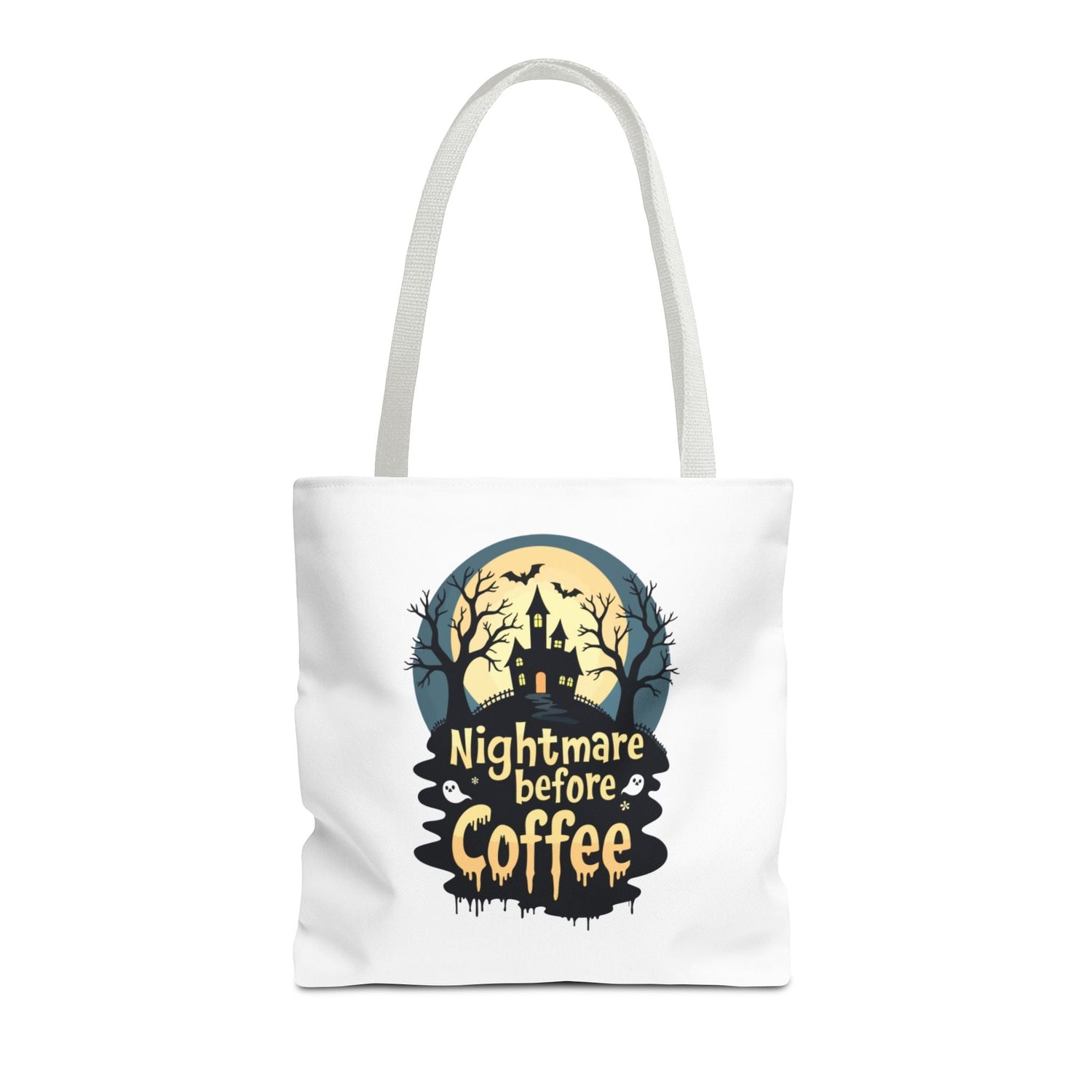Nightmare Before Coffee Tote Bag, Halloween Tote, Spooky Drink Carrier, Gift for Coffee Lovers, AOP Design Bag Printify