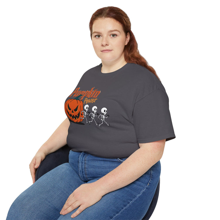 Halloween Skeleton Pumpkin Tee, Spooky Graphic Shirt, Unisex Fall Fashion, Halloween Costume Top, Fun October Apparel Printify