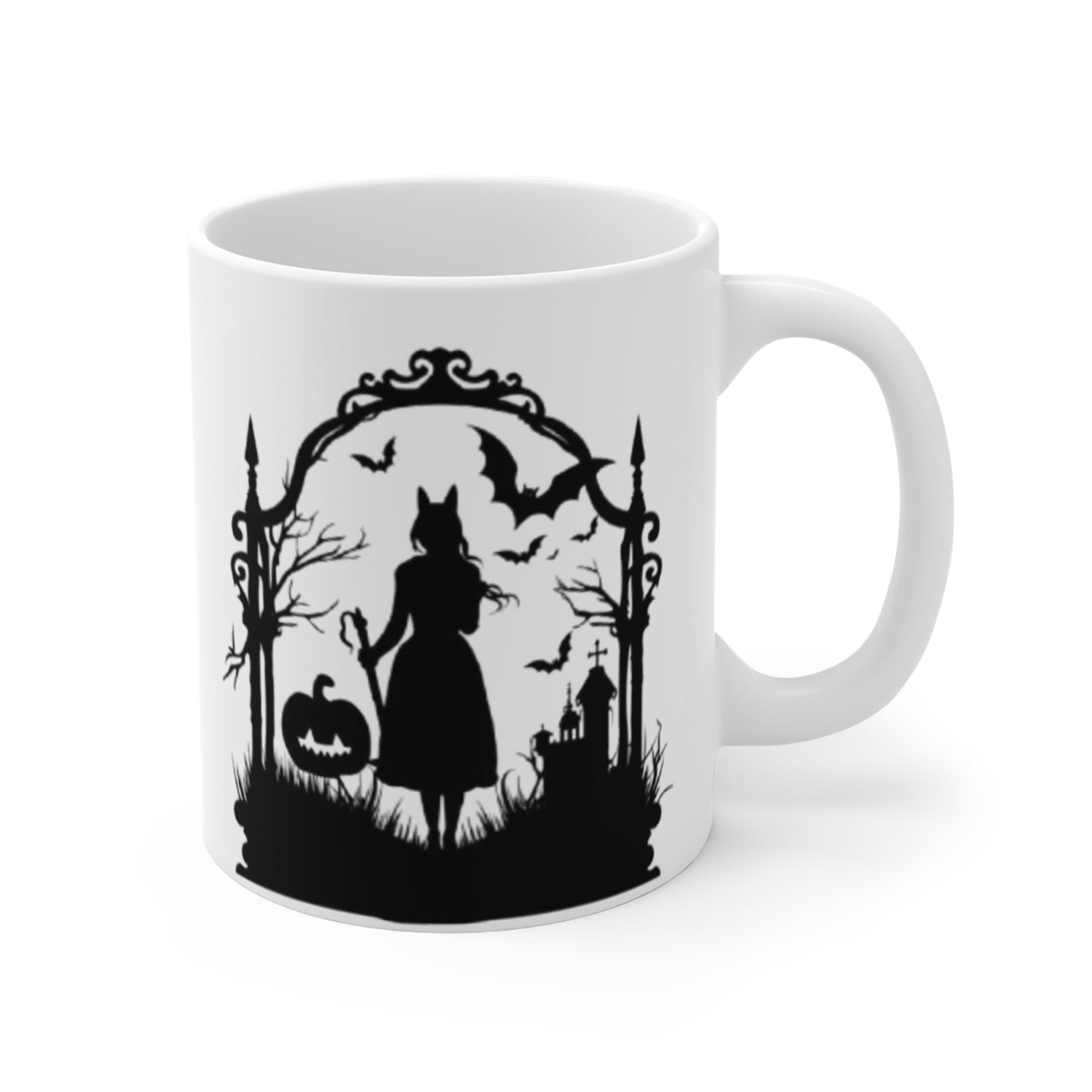 Spooky Silhouette Coffee Mug, Halloween Decor, Gothic Tea Cup, Witching Hour Gift, Dark Aesthetic Drinkware, Autumn Vibes Printify