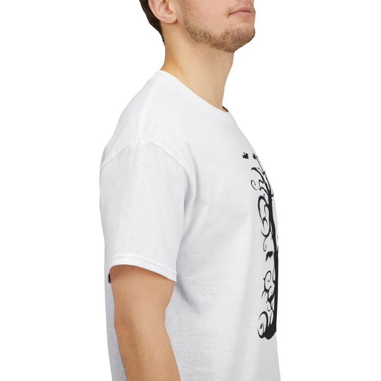 Whimsical Forest Silhouette Tee, Unisex Heavy Cotton T-Shirt, Fall Fashion, Halloween Shirt, Nature Lover Gift Printify
