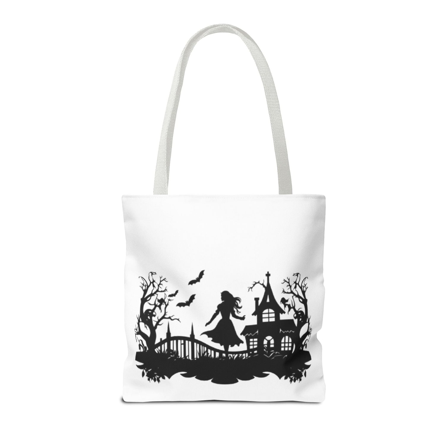 Spooky Silhouette Tote Bag - Halloween Gift, Witchy Style, Eco-Friendly Shopping, Causal Carryall, Gothic Art Design Printify