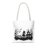 Spooky Silhouette Tote Bag - Halloween Gift, Witchy Style, Eco-Friendly Shopping, Causal Carryall, Gothic Art Design Printify