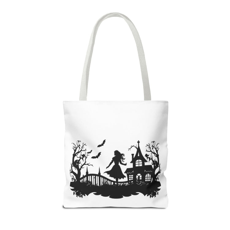 Spooky Silhouette Tote Bag - Halloween Gift, Witchy Style, Eco-Friendly Shopping, Causal Carryall, Gothic Art Design Printify