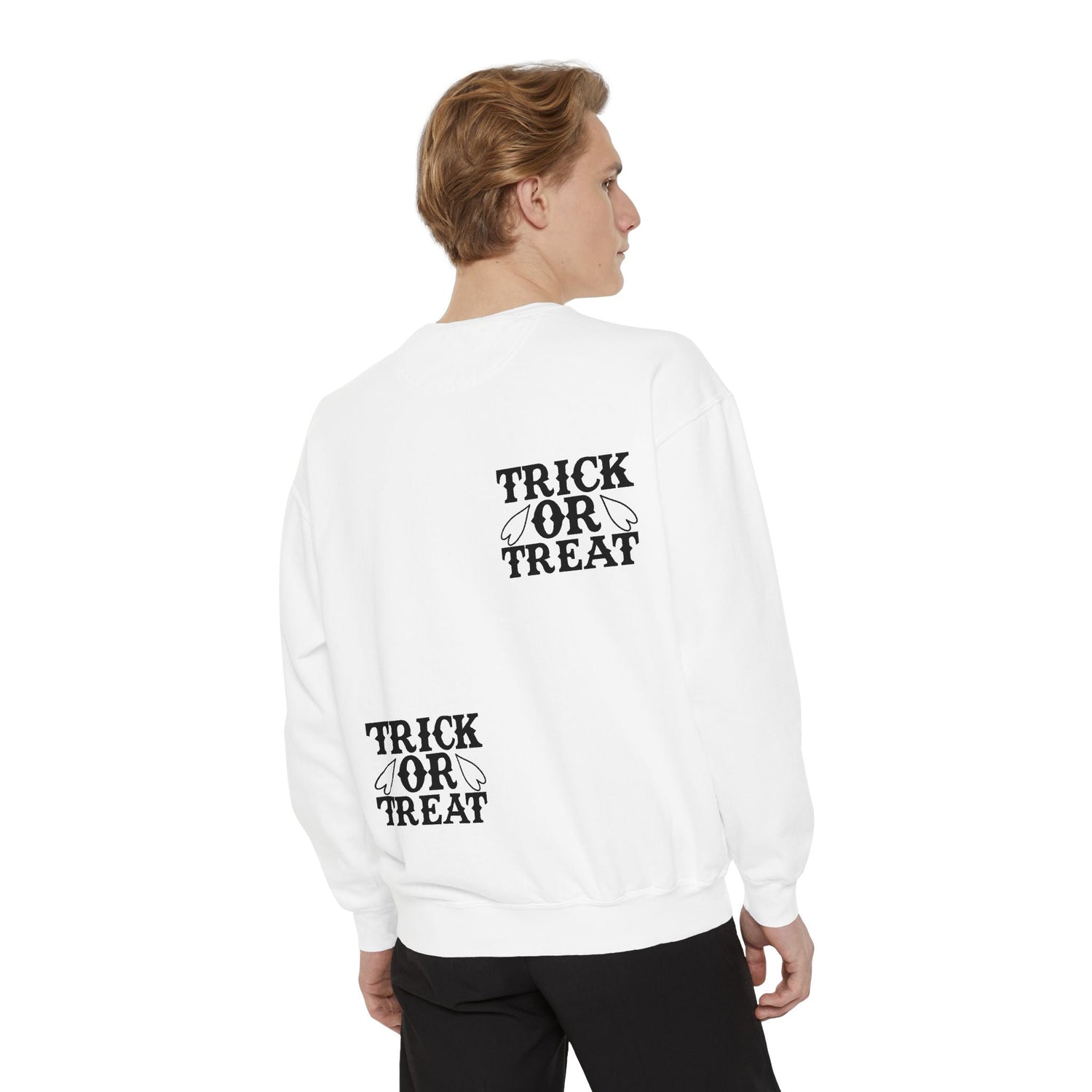 Halloween Trick or Treat Sweatshirt, Cozy Fall Sweatshirt, Unisex Halloween Apparel, Spooky Season Gift, Pumpkin Spice Fashion Printify