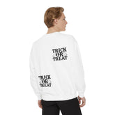 Halloween Trick or Treat Sweatshirt, Cozy Fall Sweatshirt, Unisex Halloween Apparel, Spooky Season Gift, Pumpkin Spice Fashion Printify
